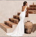 13449# Simple Spaghetti Straps Princess Sleeveless Backless Mermaid Sexy Pleated Ruched Square Neck Wedding Dress Bridal Gown