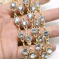 Sew on Garment Decoration Crystal Rhinestone Charms Chain  Glass Chaton Beads Alloy Gold Silver Chain Rhinestone Trim