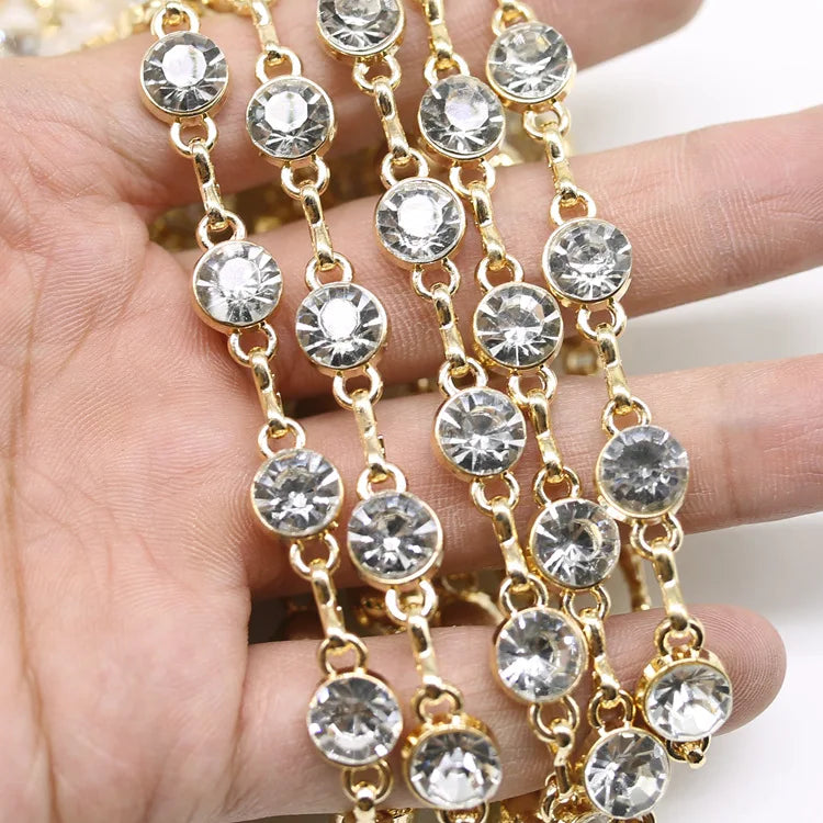 Sew on Garment Decoration Crystal Rhinestone Charms Chain  Glass Chaton Beads Alloy Gold Silver Chain Rhinestone Trim