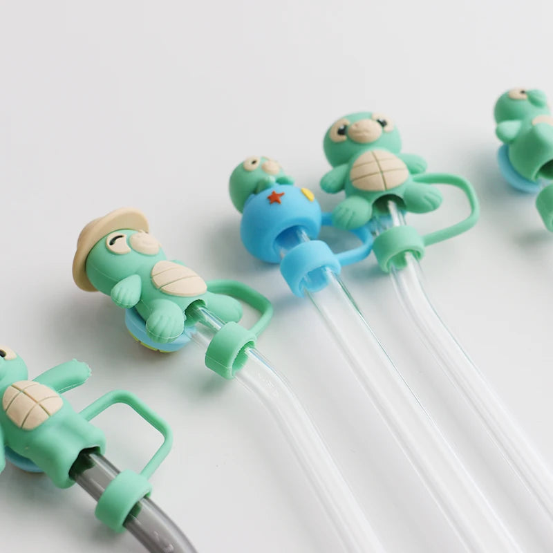 BSCI Manufacturer Custom and Wholesale Animal Turtle  Cartoon Silicon Straw Toppers 3D Silicone Straw Caps Hats for Tumblers