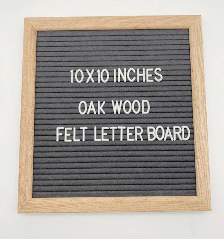 10 X 10 Inches Gray Felt Letter Board with Oak Sold Wood Frame for Home Decor