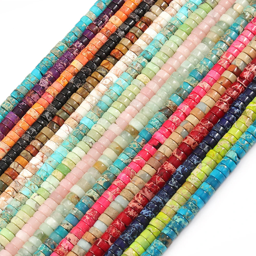 Wholesale 2*4MM Flat Round Disc Shape Heishi Stone Beads Natural Sea Sediment Rondelle Spacer Beads for Bracelet Making