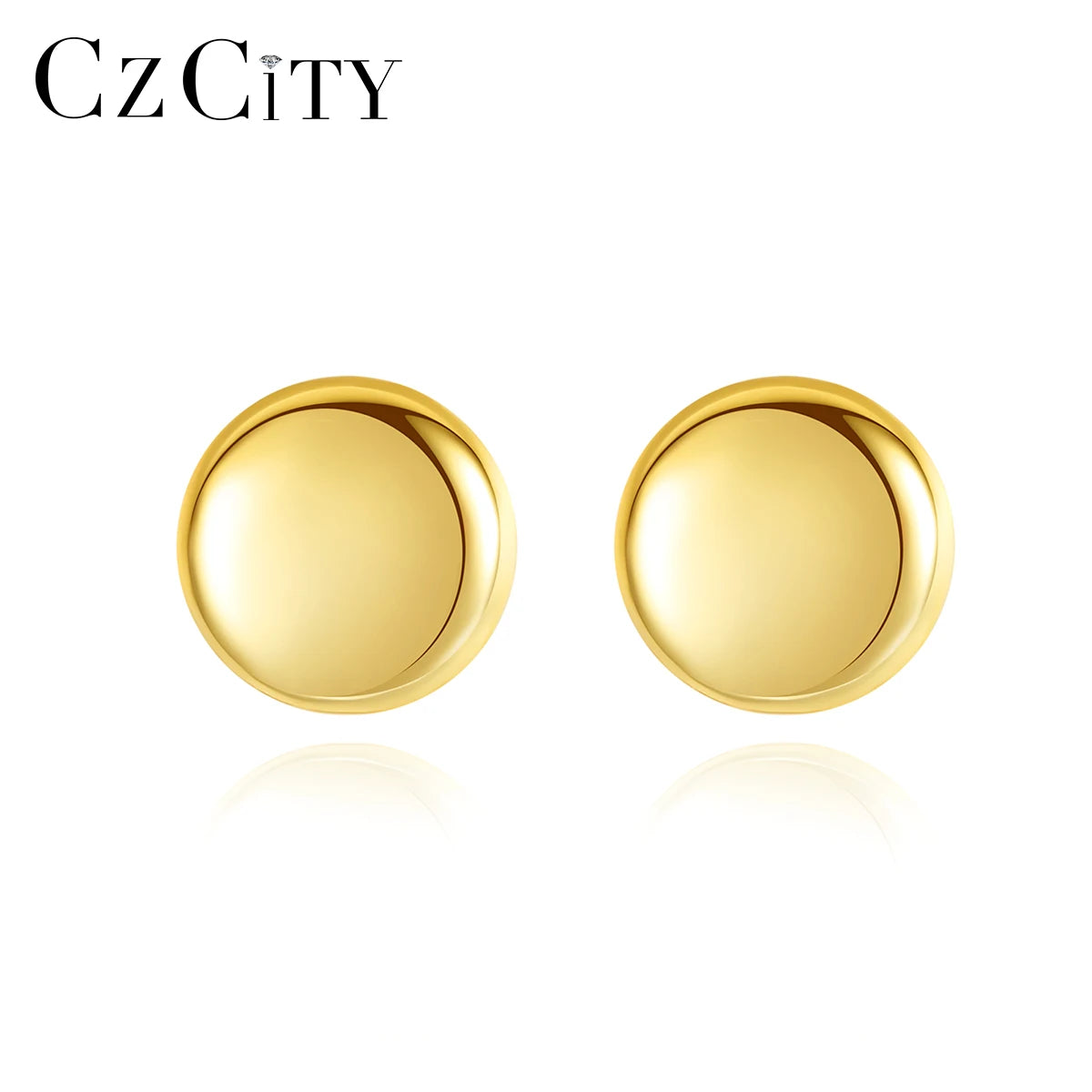 CZCITY 925 Silver Earrings Simple Minimalist Earrings Hypoallergenic Charming Women Girls Big Round Earing Stud