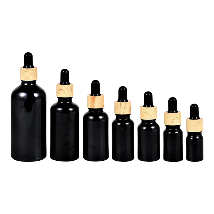Luxury Boston Round Dropper Essential Oil Eye Glass Bottle 20 ml 100 ml Black Glass Hair Oil Empty Bottle