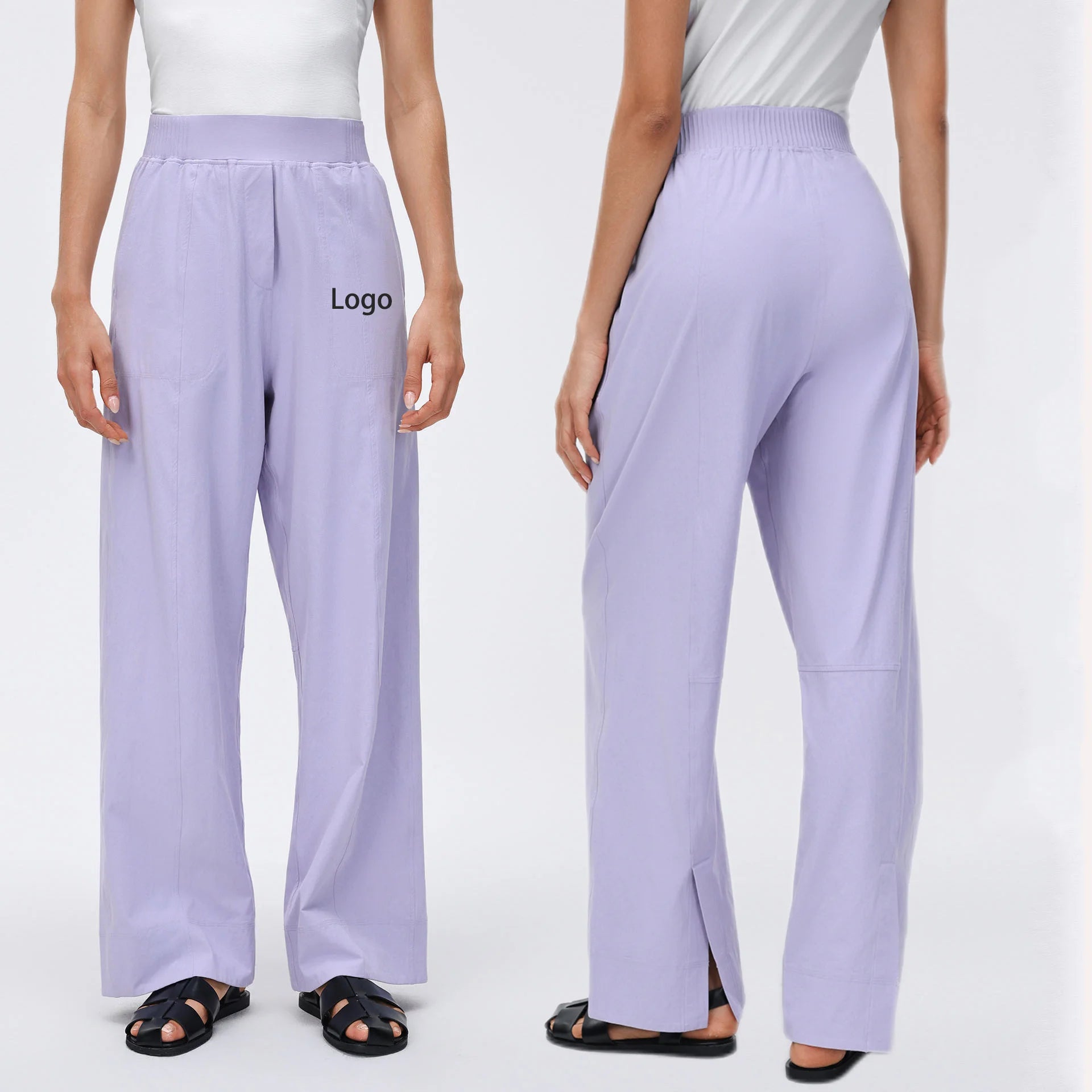 New Arrivals Windproof Waterproof Women's Outdoor Pants Leg Slit High Waist Lightweight Wide Leg Loose Yoga Pants Side Pockets