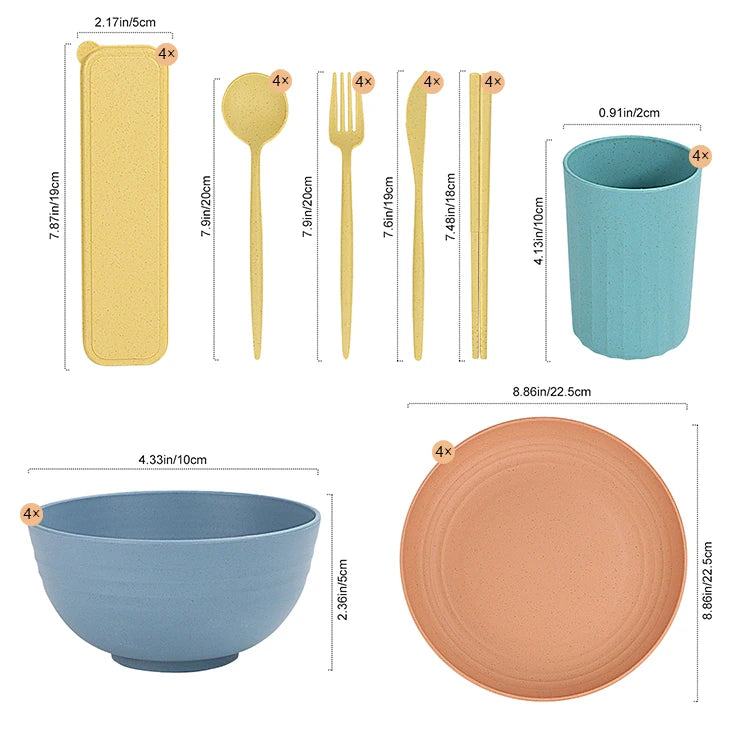 Custom Biodegradable Round Plate Wheat Straw Household Dish Plate Dinnerware Sets for Kids Dinner Dinnerware