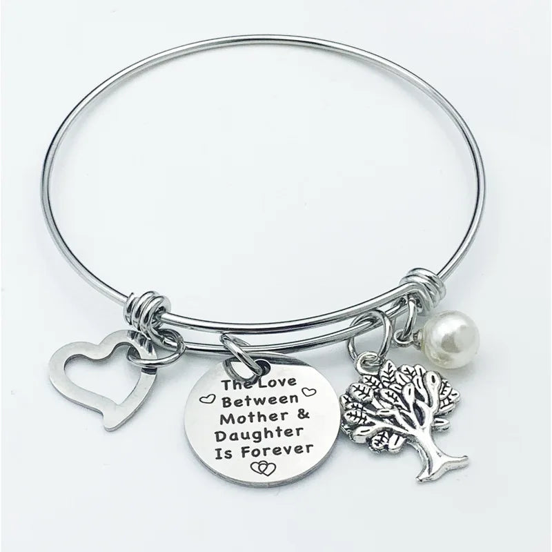 The Love Between Mother Daughter Stainless Steel Bracelet  Adjustable Life Tree Pearl Bracelet Custom Bracelet Accessories