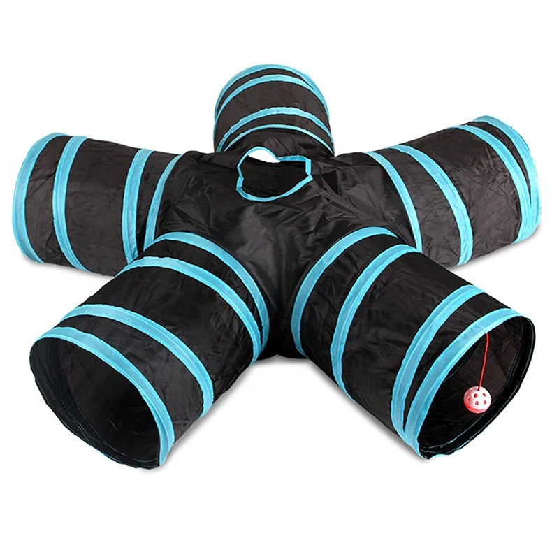 Funland Eco-Friendly Modern 5 Way Pet Play Folding Rainbow Polyester Portable Cat Tunnel for Indoor
