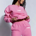 L230604 Custom Thick Fleece Crew Neck Pullover Sweatshirt Jogger Tracksuit Set for Women Two Piece Set Women Clothing