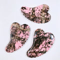 Huiying Chinese Spiky Heart Guasha Tool Facial Plate Rhodonite jasper Handmade Scraping Beauty Massager Crystal Guasha Plate