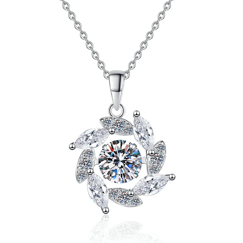 Fresh and Sweet 1Carat Moissanite Pendant S925 Sterling Silver Necklace for Female Rotating Petal D Color