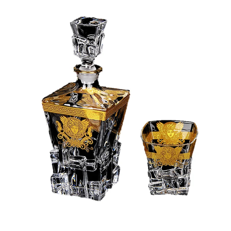 Stocked Classic Scotch Whisky Glass Decanter Set with Gold Rim Business Gifts Whiskey Decanter Set of 7