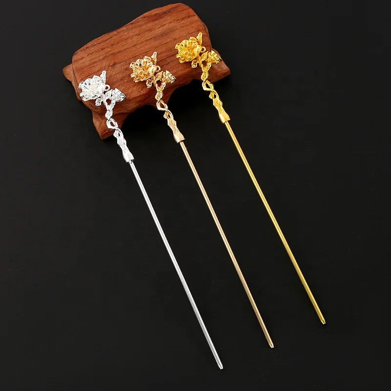 Girls Chinese Pin Chop Stick Buns Long Short Thick Hair Metal Flower Hair Chopsticks for Women Hair Accessories