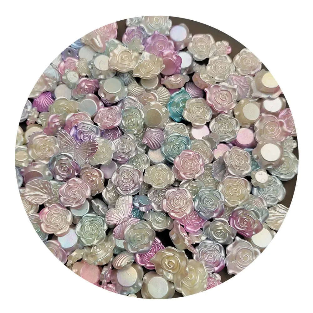 500g/lot Gradient Colorful Pearl Rose Flower Butterfly Bow Ties Shape Acrylic Pearl Beads for Chunky Necklace Making