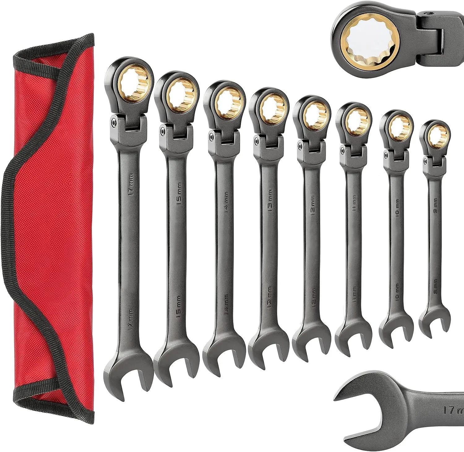 YUHANG 8-Piece Metric Flex-Head Ratcheting Combination Wrench Set 9-17mm 72-Teeth DIY Grade Carbon Steel OEM Customizable CRV