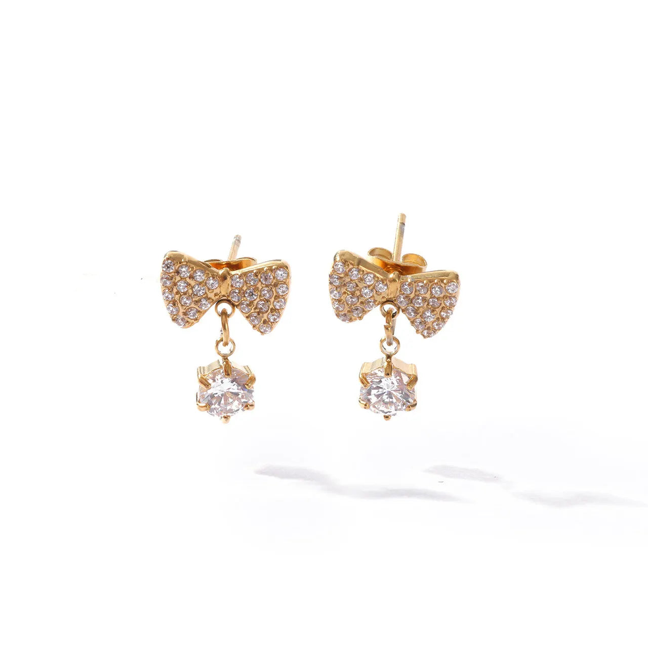 Unique Fashion Jewelry Zircon Bow Earrings Tarnish Free Drop Stainless Steel Simple Earrings Women