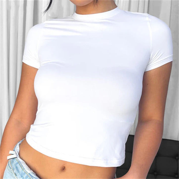Custom Silk Screen Printing Logo Baby Tees Shirts Short Sleeve T-Shirt Women Girls Y2K Crop Top