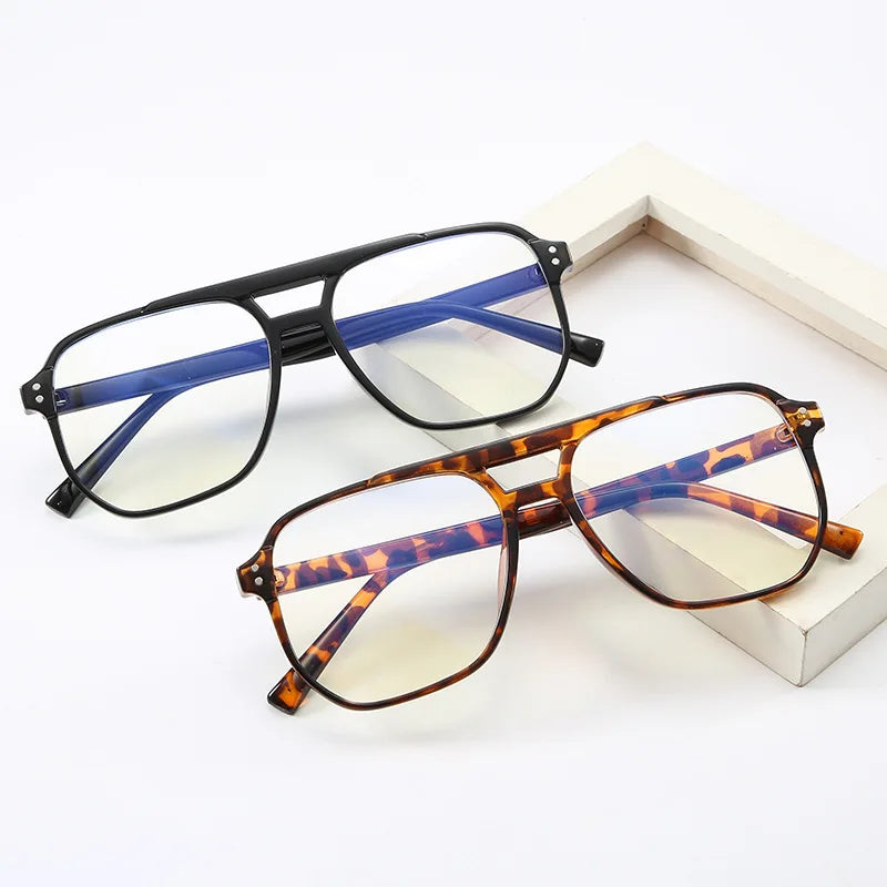 CUSTOM LOGO CE UV400 Rectangle Double Bridge Anti Blue Light Sunglasses Oversized Optical Frame PC Diamond Face Shape Metal
