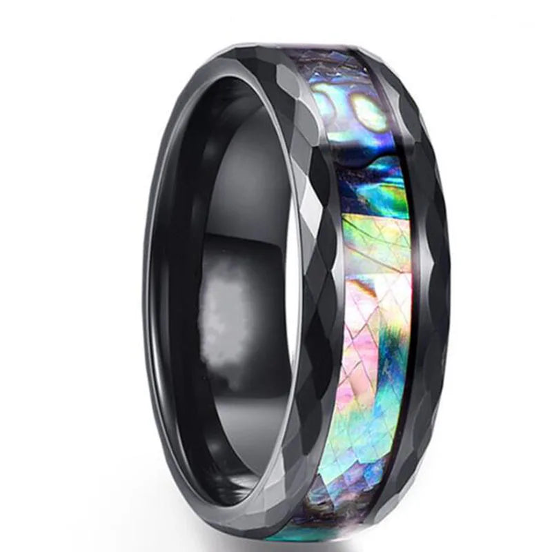 Wholesale 8mm Fashion Stainless Steel Rings Inlaid With Colorful Shell Ring  Personality Ring Men Jewelry Gift