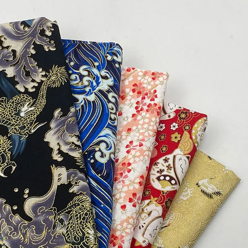 Ancient Costume Kids Women Cospaly Japanese Style 100% Cotton Brocade Bronzing Kimono Fabric for Garment Cloth