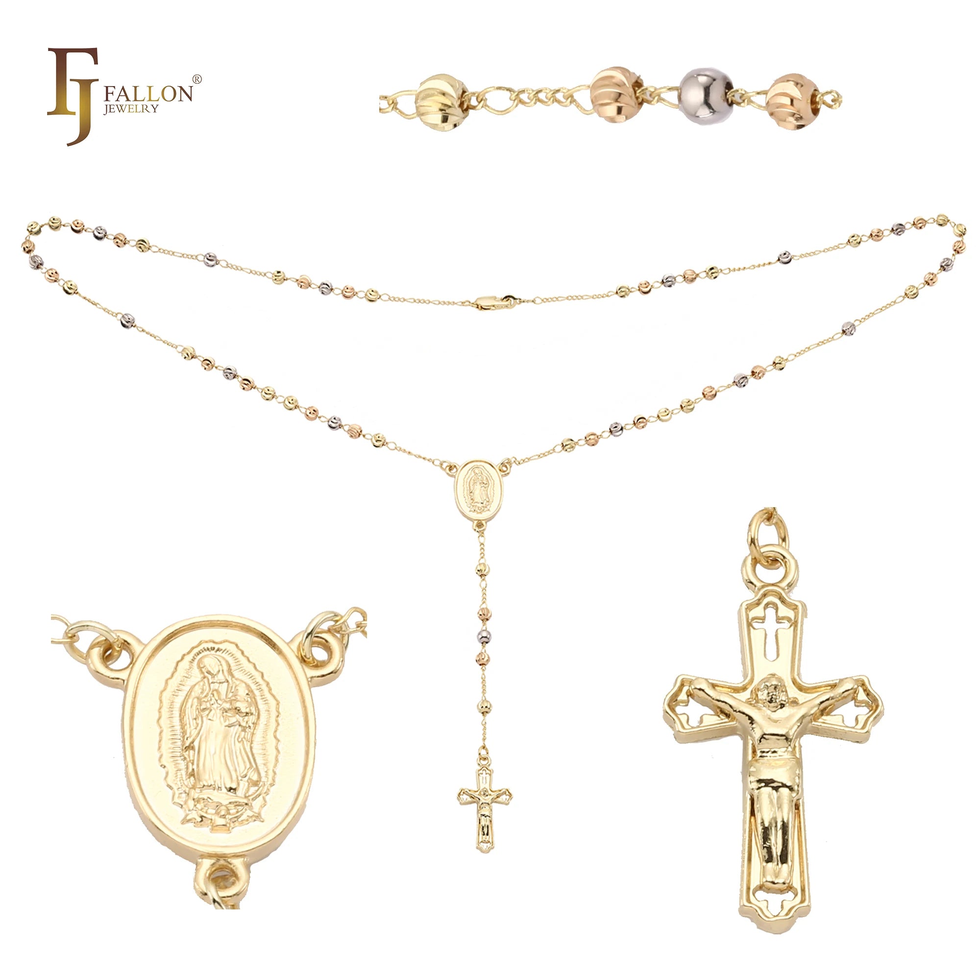 Z54190317 FJ Fallon Fashion Jewelry Italian Virgin of Guadalupe Catholic Rosary Necklace Plated in 14K Gold Two Tone