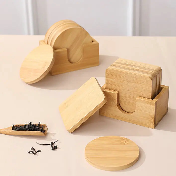 Original Natural Eco Coaster Hotel Restaurant Bar Cup Mat Bowl Pad Teapot Drink Personalized Logo Wooden Bamboo Coasters