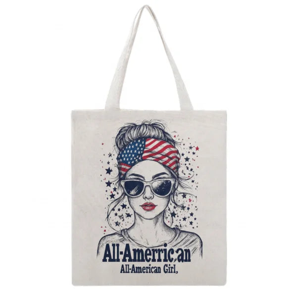 Lunaire All-American Girl Canvas Shopping Grocery Bag Personalized Fashionable Promotional Tote for USA Independence Day