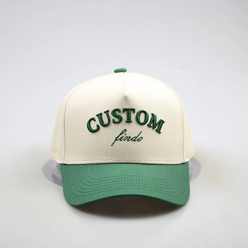 5 Panel Twill Baseball Cap Custom Green 3D Embroidery Logo Adjustable Strap Two Tone a Frame Dad Hat Street Style