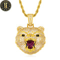 Personality Design Men Animal Jewelry Wholesale Gold Plated Brass 5A Cubic Zirconia Bear Head Pendant Necklace