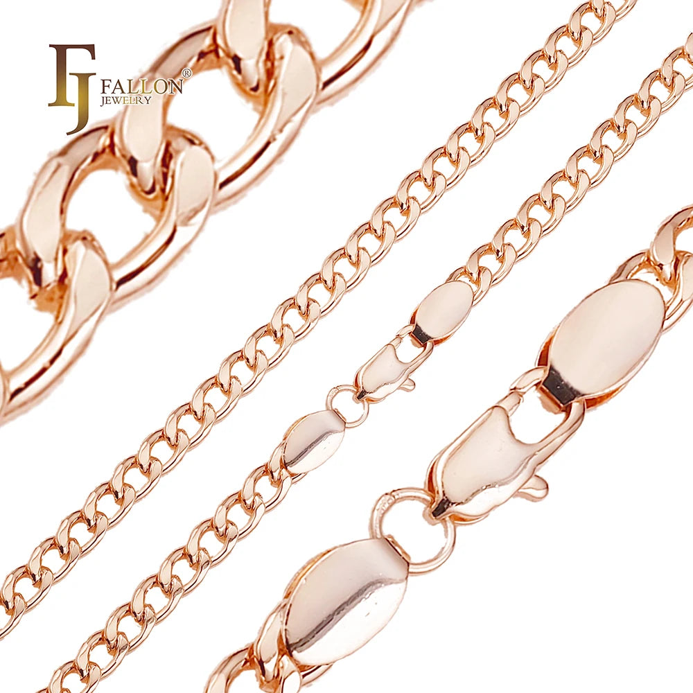 4.8mm+ FJ Fallon Fashion Jewelry Round Curb Link Chain Alloy Plated in Rose Gold Alloy Based Split