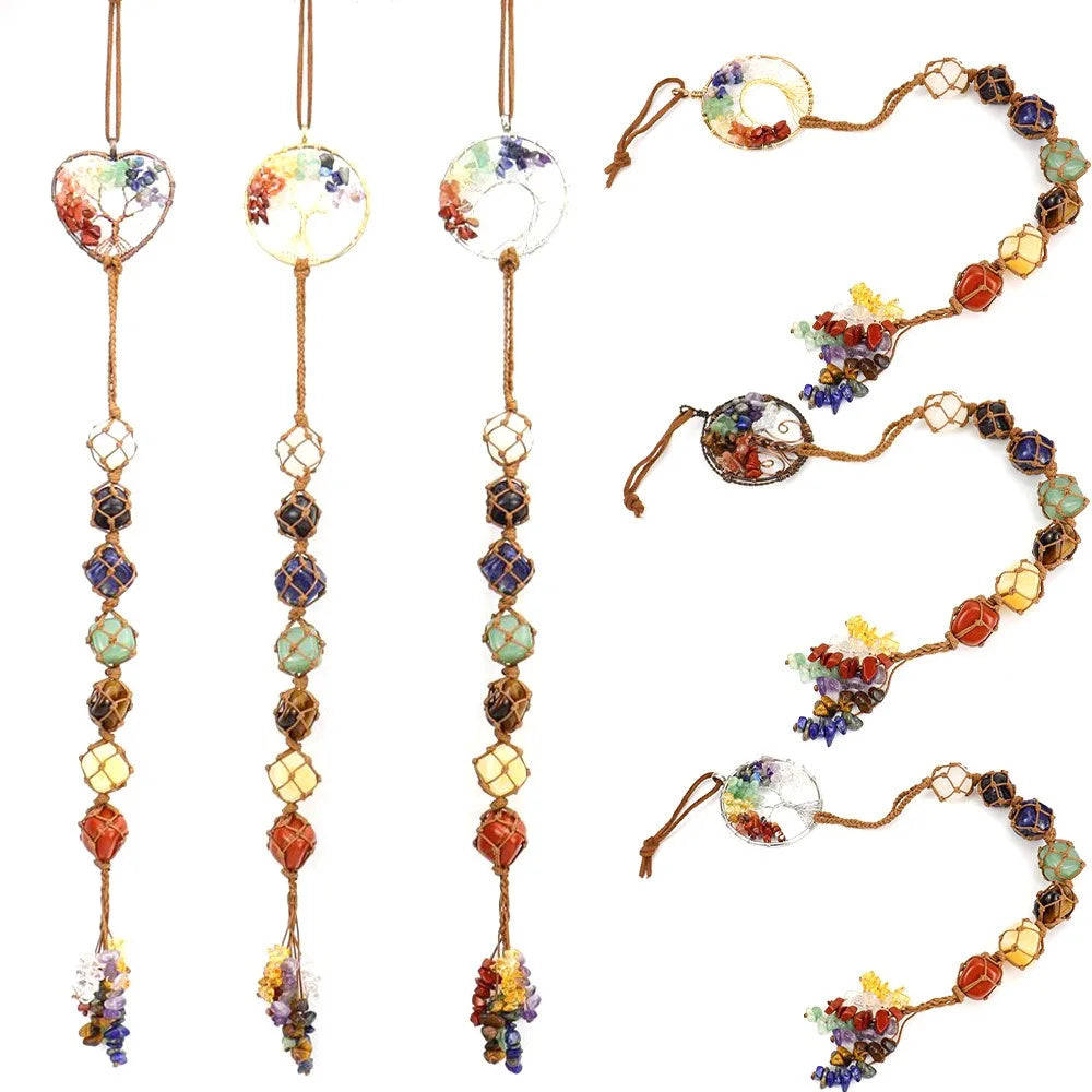 Healing Crystals Tree of Life Wall Hanger Tumbled Gemstones Meditation Hanging Ornament Christmas Tree Memorial Hanging Pendant