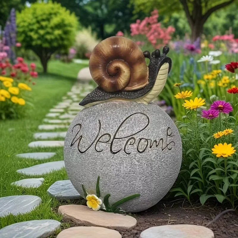 Garden Snail Resin Ornament with Brown Shell and Yellow Flowersfor Outdoor Pathway Decor Charming Lawn Welcome Sign