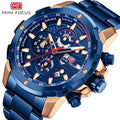 MINI FOCUS 0401 Sport Men Watch Business Fashion Chronograph Calendar Luminous Quartz Clock Stainless Steel Relogio Masculino