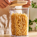 Airtight Plastic Storage Canister with Wood Lid Clear Food Storage Container Jar with Sealing Bamboo Lid Set of 4