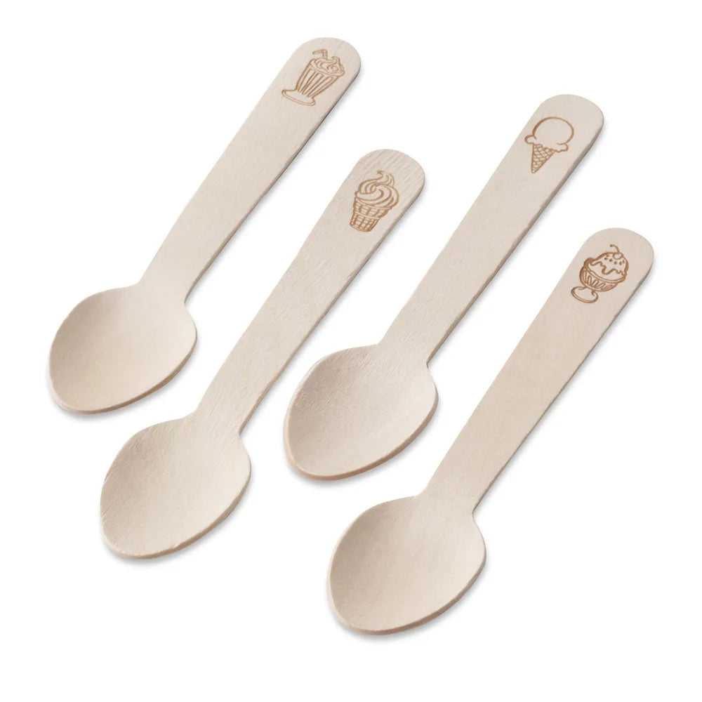 Wholesale Personalized Color Disposable Cutlery Biodegradable Wooden Spoons for Restaurant Use for Jelly Dessert Ice Cream