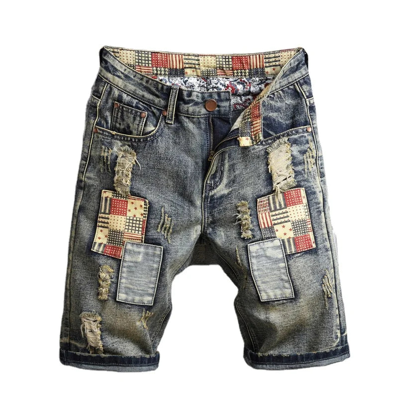 OEM Custom Men's Jeans Ripped Destroyed Men Hole Denim Shorts Blue Male Hip Hop Fashion Jeans