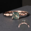 OL1031 Abiding Jewelry Wholesale Price Square Gemstone 925 Sterling Silver CZ Stone Engagement Moss Agate Ring for Sale