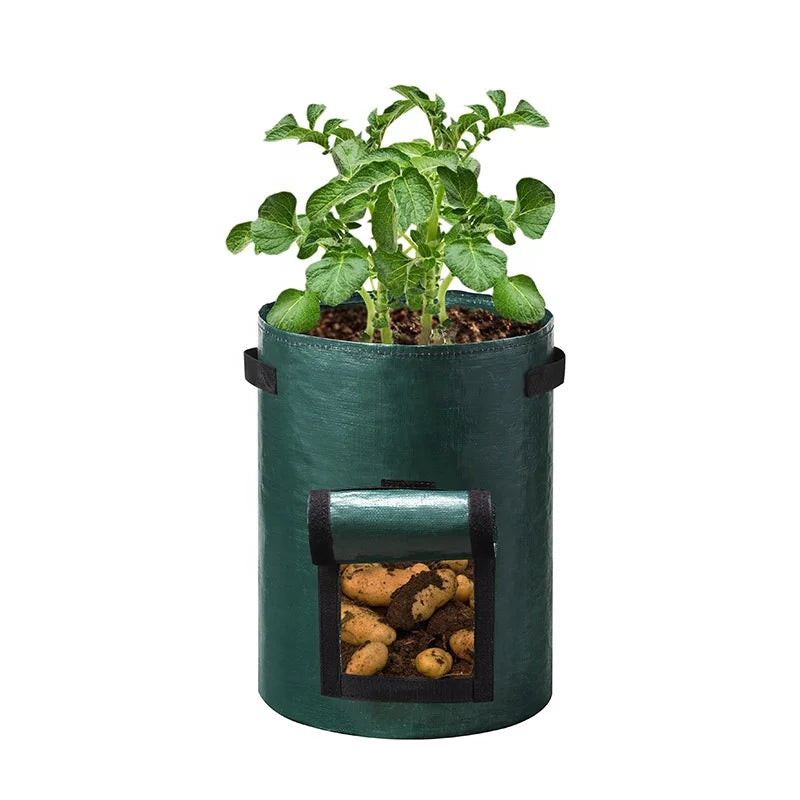 Small PE Double Layer Plastic Shed Grow Bag 25x22cm Film Cover Flap Handles 3 Gallon Capacity Easy Harvesting Potatoes Tomatoes