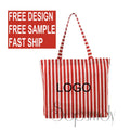 Custom Logo Red Stripe Printing Shoulder Handbag Women Tote Purse Large Capacity Shopping Bag Top Handle Bag Portable Canvas Bag