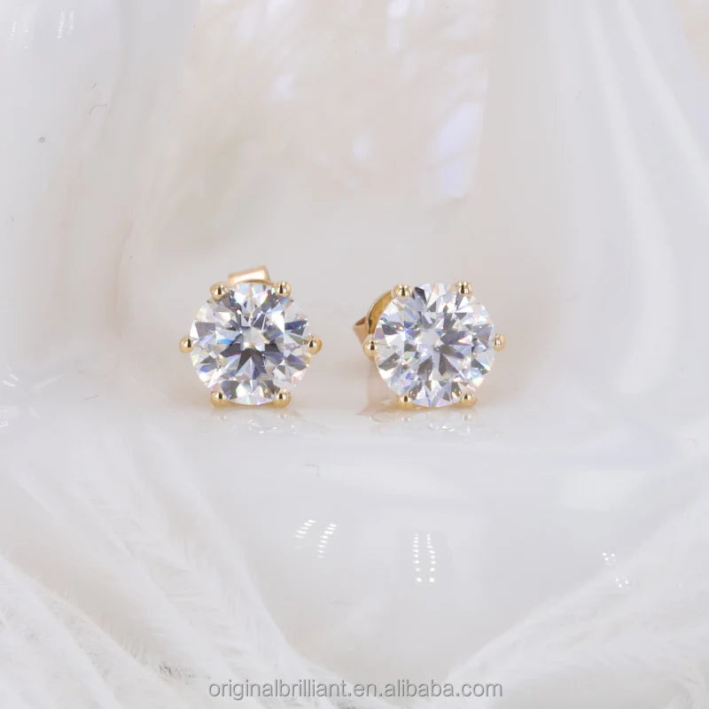 Starsgem Women's Fine Jewelry 18K/14k Solid Gold 1ct/2ct DEF VVS Moissanite Stud Earrings
