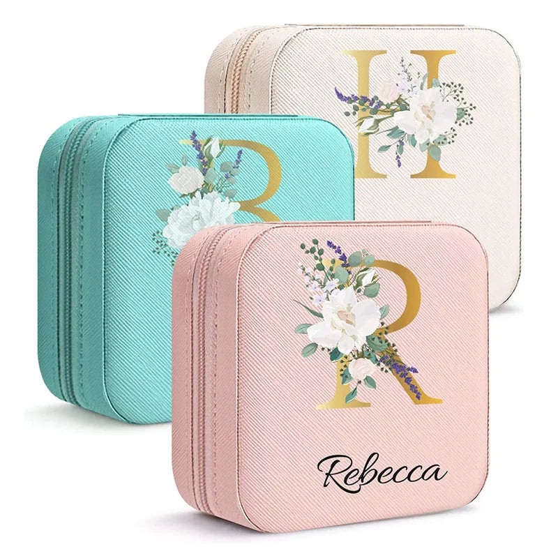 Custom Logo Handmade Trinket Small Travel Jewelry Box Square Pu Leather Necklace Earring Ring Jewellery Organizer Gift Case