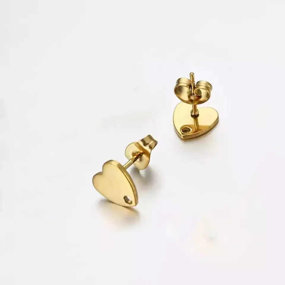 Wholesale Bulk High Polished Gold Stainless Steel Fashion Heart Charm Stud Earrings DIY Jewelry Findings