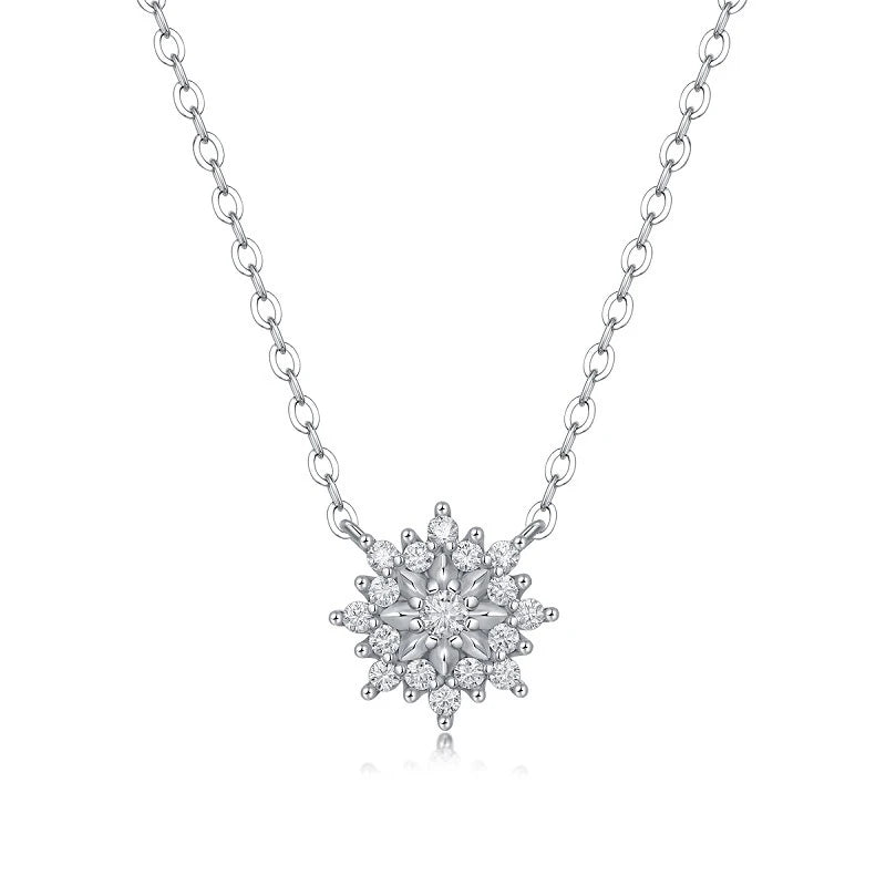 Moissanite Necklace 925 Sterling Silver Snowflake SunFlower Moissanite Clavicle Pendant Necklace