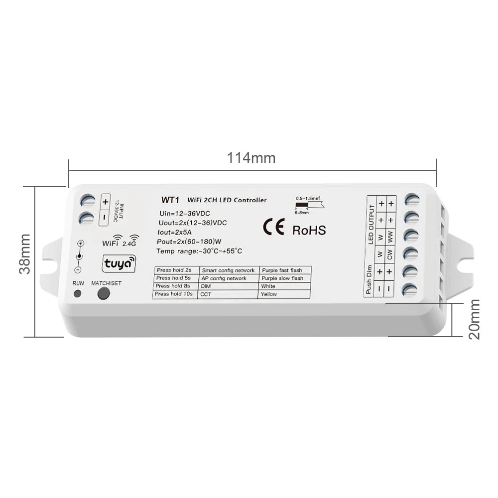 Tuya Smart APP Control 2.4G RF Wireless LED Strip Lights Alexa Google Assistant Compatible Wifi Dimmer for 12V 24V