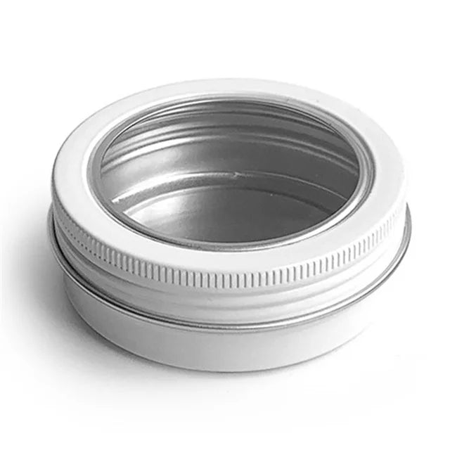 Customizable 60ml/60g White Aluminum Jar with 68x25mm Window Lid for Cosmetic Blush Shoe Hair Car Oil Storage