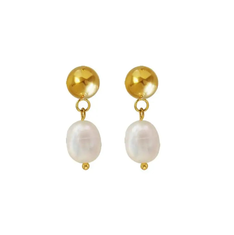 Fashionable Stainless Steel Women Accessories Boutique Items Freshwater Baroque Single Big Pearl Drop Earring Gold