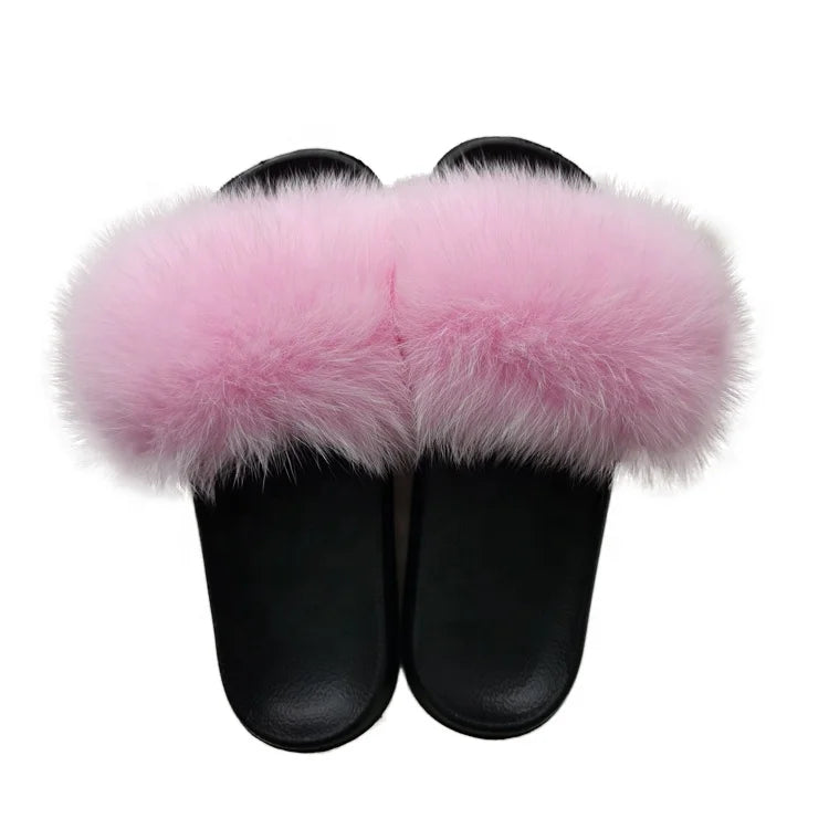 IRWOODS Women's Fox Fur Light Weight Superior Mules Spring Autumn Summer Winter Indoor Outdoor Plush Fluffy Anti-Slippery