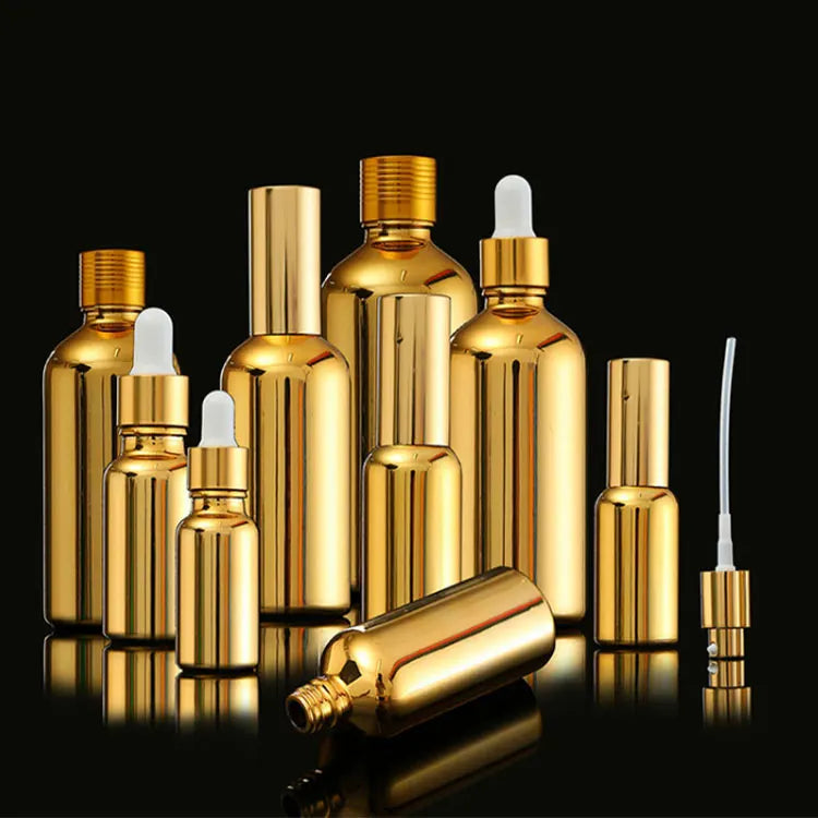 Electroplated Silver Cosmetic Bottle Sealed Essential Oil Bottle Electroplated Gold Spray Lotion Toner Glass Empty Bottle