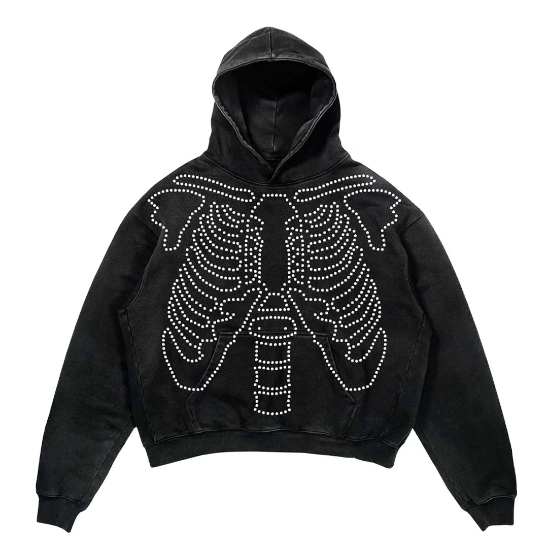 KY Unisex Oversize Rhinestone Print Hoodie 100% Cotton Premium Quality High Anti-Wrinkle and Anti-Pilling