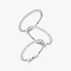 25 Sterling Silver Fine Jewelry Exquisite Slim Stacking Rings Clear Cz Gradient Pink Blue Crystal Finger Ring for Women